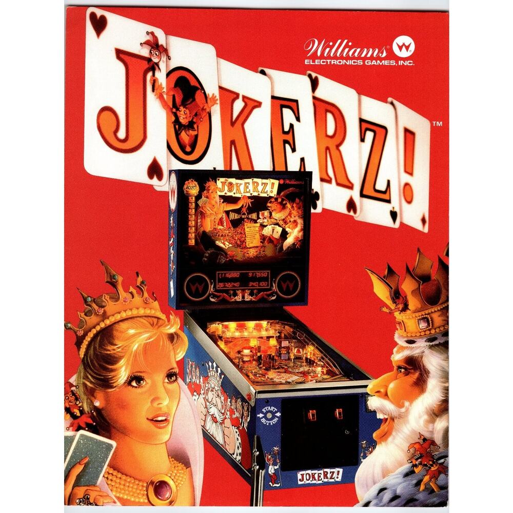 1988 Williams Jokerz Pinball Machine Flyer Vintage Arcade Game Ephemera